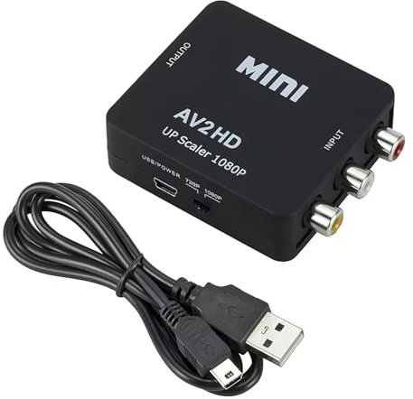 Av to HDMI Converter 1080p Black, RCA to HDMI Adapter with USB Power Cable, Smart Chip,Plug and Play Composite Video Audio Converter Compatible with Computers, Laptop, Xbox, PS4, TV and Other Devices