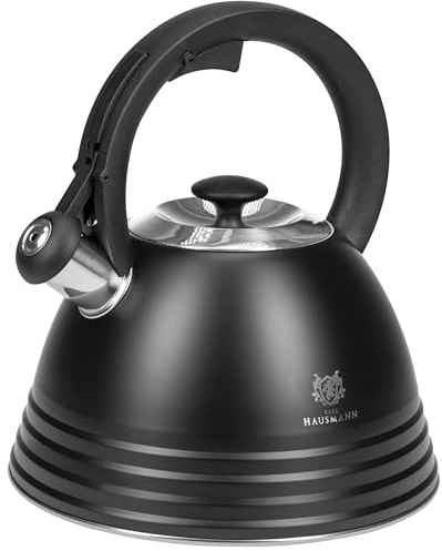 KARL HAUSMANN Hervidor de Agua para Inducción - 3L - Negro Tetera de Acero Inoxidable con Silbato y Asa que No se Calienta - Para Induccion, Gas y Vitroceramica - Chaleira