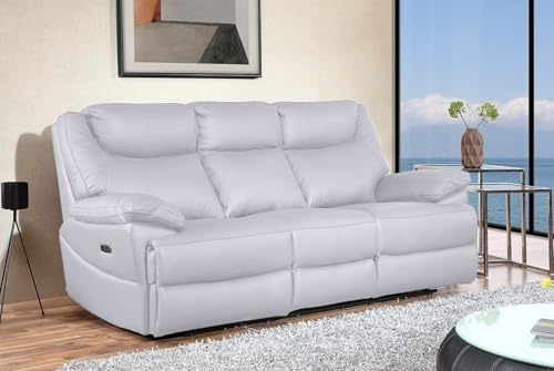 MAPO 3581 3-Sitzer Fernsehsofa elektrisch verstellbar | Relaxsofa aus Leder mit Verstellbarer Rückenlehne, Fuß- & Kopfstütze | Wohnzimmer Sofa | Weiß