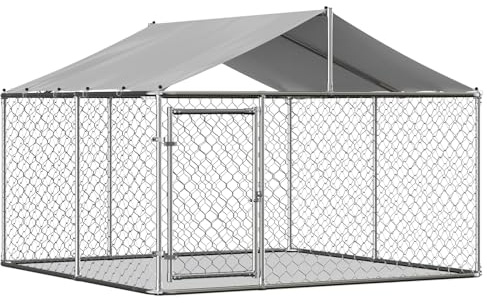 Hundezwinger Outdoor 230x230x117 cm aus 32 mm verzinktem Stahl – Hundeauslauf mit verriegelbarer Tür & wasserdichtem Dach, großes Freilaufgehege für Hunde – Hundezwinger mit A-Rahmen-Dach