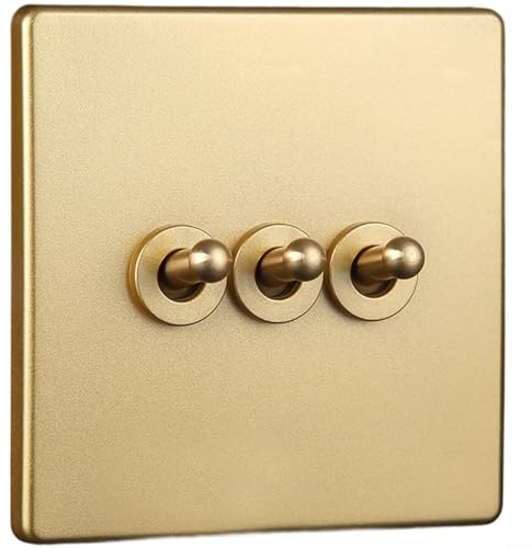 CashMuch Interruptor de latón con diseño dorado vintage, panel de PC, contactos de bronce fosforado para decoración del hogar, hotel, loft, 86 x 86 mm (3 bandas)