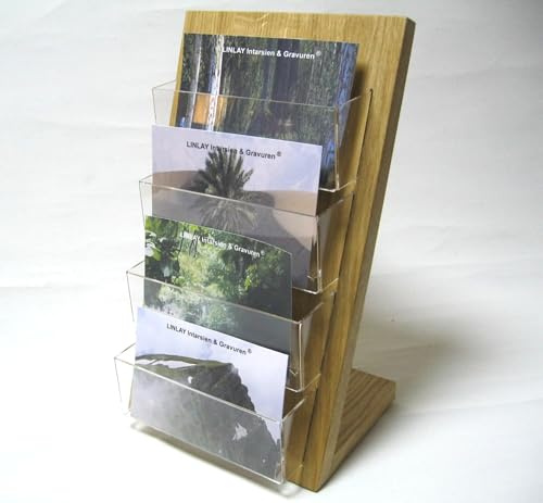 4x DIN A6 (Querformat) Postkartenhalter aus Eiche Holz Acryl Tischmodell