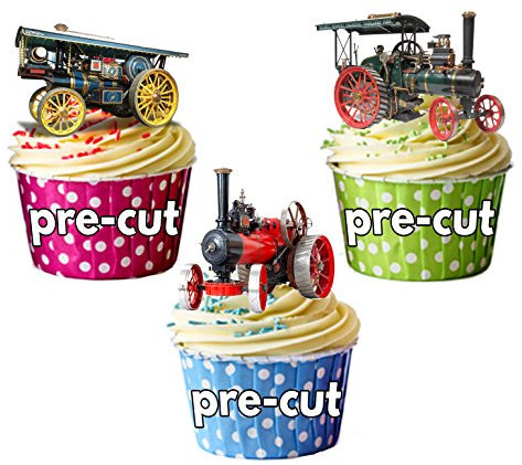 AK Giftshop Vintage Mamod Traction Engine Mix Cake Decorations - 12 Edible Wafer Cup Cake Toppers