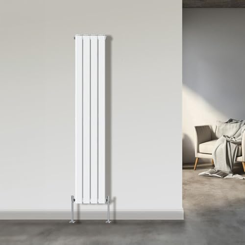 NRG Vertical Radiator 1800x272mm White Double Flat Panel Designer Radiator | Central Heating Rad, Tall Radiator, Mild Steel, Radiator Wall Mounted, Double Panel, for Bathroom, Kitchen, Living Room