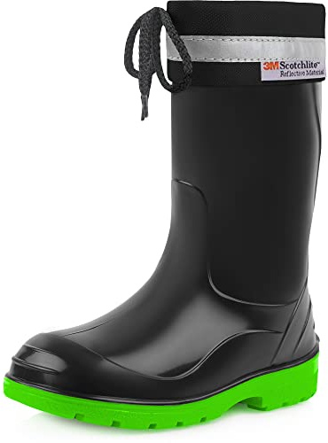 Ladeheid Stivali Bambino e Bambina in Gomma PVC Stivaletti Impermeabili per Ragazzi e Ragazze Calzature Antipioggia per Bimbi Resistenti all'Acqua LA-972 (Nero/Verde 35 EU)