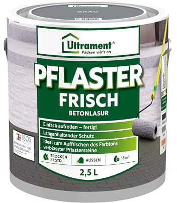 Ultrament Pflaster-Frisch Betonlasur | Farbauffrischer für Pflastersteine & Beton | Terrasse, Einfahrt & Wege erneuern | UV-beständig & wasserbasiert (Grau)