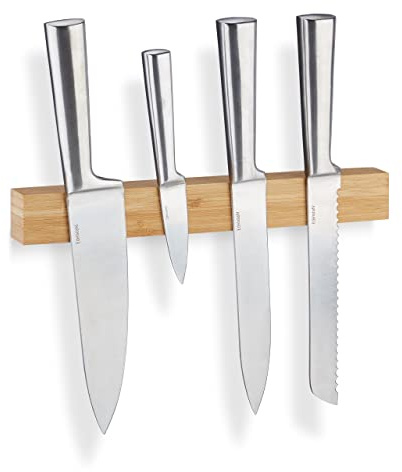 Relaxdays Magnetleiste Bambus, 30 cm, 4 Magnete, natürliche Maserung, Messerleiste für Küchmesser, Besteck, natur, 1 Stück