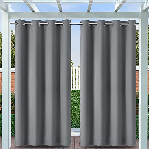Clothink Outdoor Vorhang Wetterfest Mit Ösen, Outdoorvorhänge Wasserdicht Outdoor Gardinen Sonnenschutz Sichtschutz für Balkon Pergola Terrasse Veranda (132x245cm, 1 Stück, Grau)