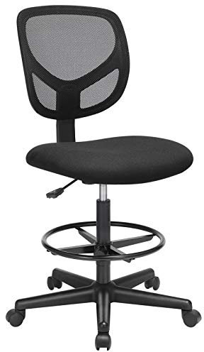 SONGMICS Hocker mit runder Fußstütze, höhenverstellbar, ergonomischer Sitz, drehbarer Bürostuhl, ohne Armlehnen, Bezug der Sitzfläche aus Stoff, maximale Belastung 120 kg, Schwarz OBN15BK