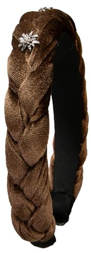 Alpenflüstern Trachten-Haarreif Samt Flechtoptik & Strass-Edelweiß - Damen Haarschmuck rutschfest, Haarband geflochten fürs Dirndl (braun) ADV129