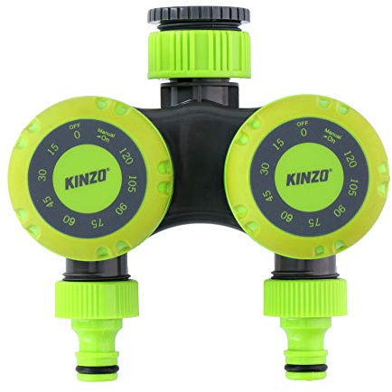 Kinzo Jardins - Temporizador mecánico con Doble Grifo (5 a 120 Minutos de riego)