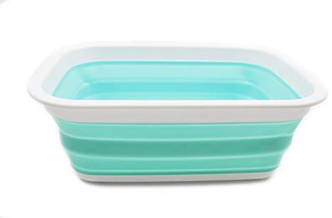 SAMMART 9,2 l Faltbare Wanne – tragbarer Picknickkorb für den Außenbereich – Faltbare Einkaufstasche – platzsparender Aufbewahrungsbehälter (Weiß/Seegrün)