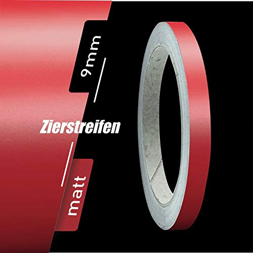 siviwonder Zierstreifen selbstklebend Folie Dunkelrot Rot Matt matt 9 mm x 10 m Rolle Dekorband Auto Motorrad Boot Fahrrad Wohnwagen Helm Pinstripe Klebeband für Konturmarkierung Linien Dekoration UV