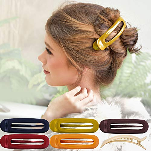 RC ROCHE 6 Stück Entenschnabel Haarspange Flach Damen, Medium Klassisch | Ovaler Clip, Duckbill Hair Clips, Flache Haarklammer, Kein Knick, Liegt Flach am Kopf, French Twist, Dutt, Rutschfest, Arbeit