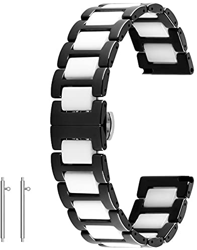 Kai Tian Bracelet de montre en céramique Quick Release - 20mm - 22mm - Boucle déployante - Pour homme et femme - Noir et blanc, 20mm,