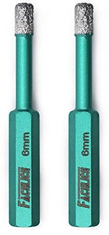FACHLICH Diamond Core Drill Bits 6mm 2PK Porcelain Tile Drill bits with Hex Shank for Granite Marble Tile Porcelain Ceramic Hard Materials