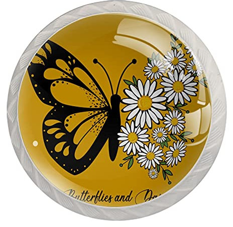 Möbelknopf Blumenschmetterling Möbelgriffe Kinderzimmer 4 Stück Schubladenknopf Bunte Knauf Schrankgriffe Kristall Türknauf Für Jungen Und Mädchen 3.5×2.8CM