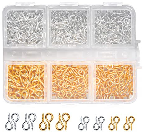 LUXUU 500 Stück Mini Schraubösen Kleine, Schrauben Nagel für DIY Schmuck Kleine Schmückartikel Handgefertigter Anhänger Haken Gold Silber 2 Größen (4x8mm，5x10mm)