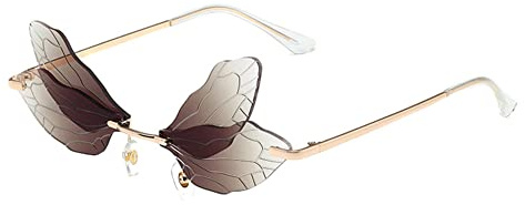 RUNHUIS Lunettes de soleil sans monture en forme de libellule en forme d'aile de papillon, lunettes de soleil de fête tendance pour homme et femme