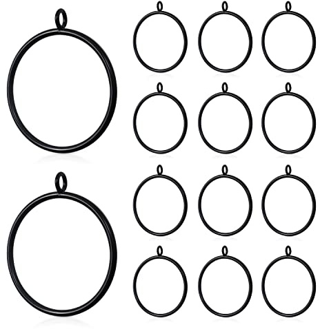 14 Anillos de Cortina de Metal Grandes de 63 mm de diámetro Interior con Ojales, Anillos de Cortina de Ducha, Anillos de Ojales deslizantes para Barra, Anillos de Cortina Cerrados (Negro)