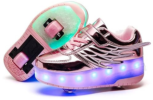 LED skateboard 7 färger blinkande sportsko med rulle multisport utomhus friidrott gymnastik löpning sneaker automatisk infällbar sneakers mode, Cd03rose, 30 EU