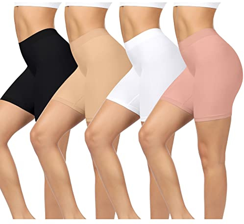 BESTENA 4 Pack Slip Shorts for Women Under Dress, Anti Chafing Seamless Smooth Boyshorts Panties Boxer Briefs for Women(BWNP Large)