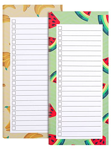2 Pack Magnetic Shopping List Pad for Fridge, 100 Tear Off Sheets Magnet Notepad Grocery List, Fruit Design Magnetic Grocery List Pad for Fridge, Magnet Back Shopping Lists (Watermelon + Banana)