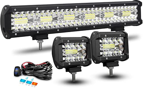 RIGIDON Barre Led 45 cm avec 12V Faisceau kit, 2x 10 cm Rampe de Phare Led | 12V 24V Étanche, 360W Bare de Leds 4x4, 60W Feu de Travail pour Offroad Véhicule Voiture Camion Tracteur SUV ATV UTV Bateau