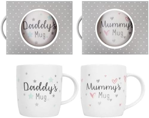 Karrma Ltd. Mummy's & Daddy's Mug Set of 2 - Ceramic Tea Coffee Mug Gift Set for New Parents, New Mum Dad Matching Cups, Baby Shower Pregnancy Announcement Present