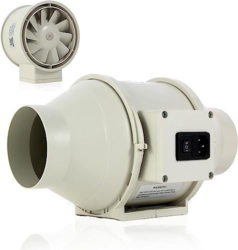 FanGoFast Inline Extractor Fan 100mm/4 inch with Adjustable Speed Controller and UK Plug, 198m³/h Ventilation Fan for Bathroom, Office, Grow Rooms (White, 100mm)