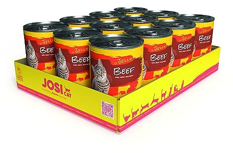 JosiCat Beef in Jelly (12 x 400 g) | Adult | Premium Nassfutter für ausgewachsene Katzen | Rind in Gelee | Vitamin D3 & E | getreidefrei | Powered by JOSERA | Katzenfutter nass | 12er Pack