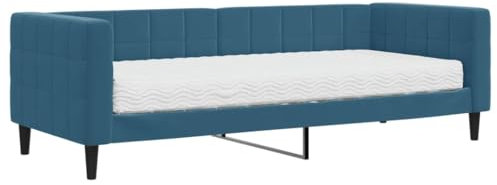 vidaXL Tagesbett, Gästebett mit Matratze, Sofabett Schlafsofa für Schlafzimmer Wohnzimmer, Bettsofa Sofa 2-in-1, Modernes Design, Blau 80x200cm Samt