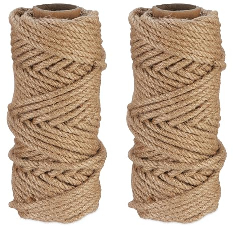 Relaxdays Juteschnur 6 mm, 2 Rollen Jutegarn je 30 m, biologisch abbaubar, Basteln, Garten, Verpackung, Kordel, Natur