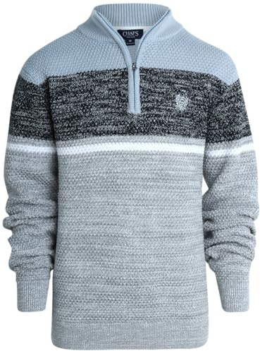 Chaps Boys Pullover Sweater - Classic Fit Mid-Weight Quarter Zip Pullover- Mock Neck Sweater for Boys (S-XL), Size Large, Carbon Blue