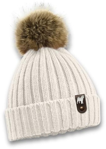 siviwonder American Akita Mütze Pompom Hunde Patch Gassi Beanie Strickmütze Witzig Spruch Warm Inu Japan Farbe Natural