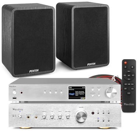 Fenton SHFB65 WiFi Bookshelf Stereo System - 400W Home HiFi Amplifier Set with DAB+/FM Internet Radio, Bluetooth, Spotify Connect & Aluminium Bookshelf Speakers for Home Audio