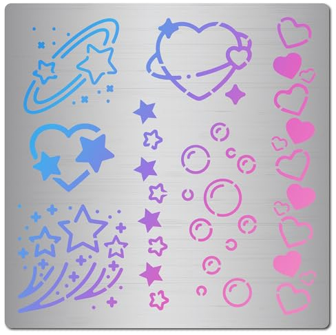 GORGECRAFT 16x16cm Herz-Metallschablone Blasen Stern Metallschablone Fleckige Linie Liebe Pentagramm Edelstahl Tagebuch Planer Schablonen Für Holzbrennen Zeichnen Schnitzen Malen Auf Holz