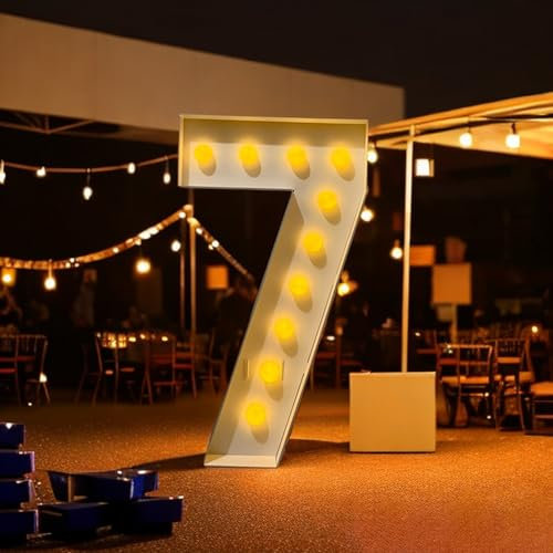 LED Marquee Numbers, White Large Marquee Light Up Number 7, Numbers 0-9 Lights Sign for Party Birthday Engagement Backdrop Decor Wedding, 120cm/4FT