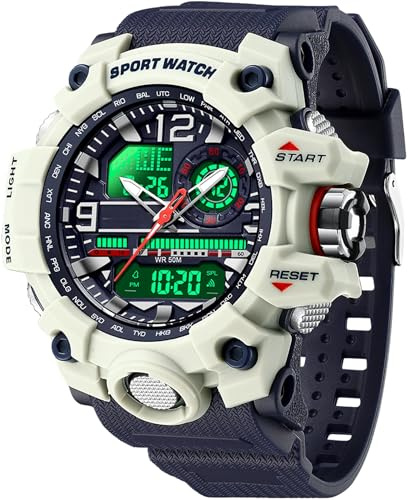 findtime Militär Große Armbanduhr Herren Uhren Analog Digitaluhr 5 ATM wasserdichte Outdoor Taktische Sportuhr mit Wecker Datum 12/24H LED Stoppuhr für Männer Jungen Silikonband