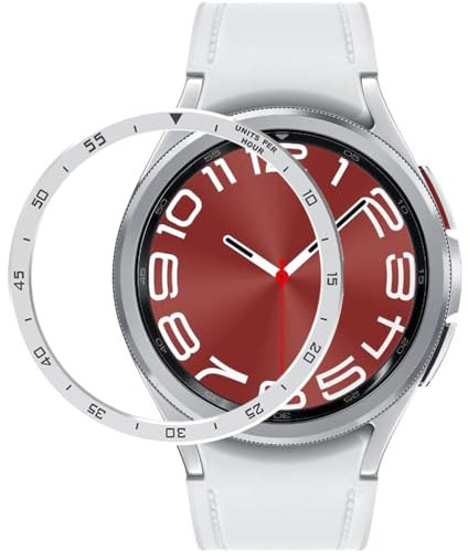 DEALELE Klockfodral kompatibelt med Samsung Galaxy Watch 6 Classic 43 mm/47 mm, våg romb textur tidskala rostfritt stål metall bezel ring skydd ersättning klockansikte för kvinnor och män, blå, 47 mm