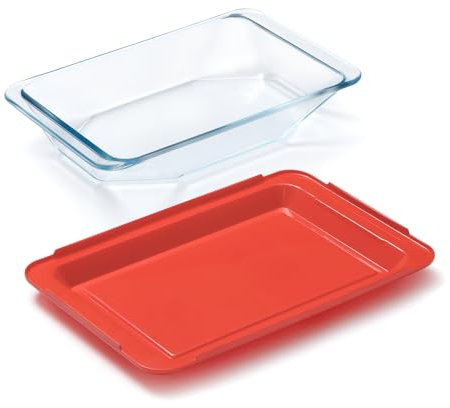 NUTRIUPS 1,5L Bandeja Horno Cristal con Tapa de Plástico, 24,5x17x4,5cm Fuente Horno Cristal, Forma de Diamante, Rectangular, Transparente