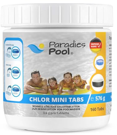 Paradies Pool 160 Mini Chlortabletten 3,6 g, Schnelllöslich, Desinfektion, Planschbecken, Minipool, Splashpool, Whirlpool, Frame Pool