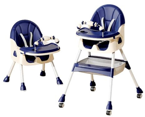Joyeuse Planet JEUVO Baby-Hochstuhl, Kindersessel, 0-6 Jahre, klappbarer Babyhochstuhl mit Spielbügel, Doppeltabletts, Fußstütze, verstellbar, Geschenk zur Geburt (Blau)