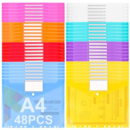 ASelected 48 Pezzi Buste Forate A4 Colorate Con Bottone