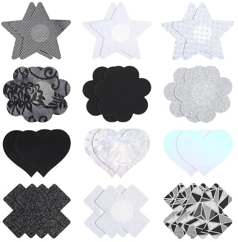 Gjinxi - Cache-tétons avec pétales de 24 pièces, autocollants pour poitrine, accessoires de lingerie, élévation de poitrine, couvertures de corps en peau réutilisables, forme en croix, ruban pour