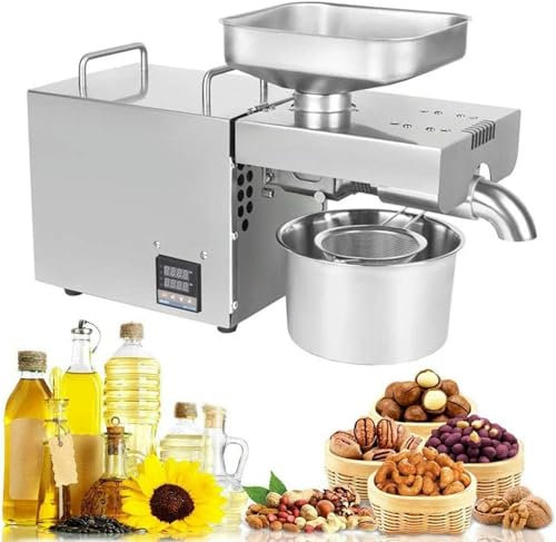 AFLEPCBRQ Automatic Electric Oil Press Machine Cold Hot Nut Oil Extractor Home/Commercial Stainless Steel Oil Expeller with LCD Display for Coconut Castor Peanuts 5-8Kg/H 750W