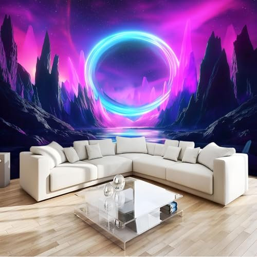 Fototapeten Digitale Kunst Geometrie Nordlichter Neonlichter 3D Wall Mural Wandtapete Rosa Lila Moderne Tapete Wohnzimmer Schlafzimm Wanddeko 400 x 280 cm Wohnzimmer Schlafzimmer Büro Wandgemälde