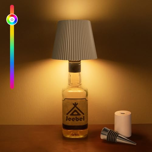 Jeebel Lampada per Bottiglia Senza Fili - LED RGB Lampada Tappo con Controllo Touch/Dimmerabile Infinito/ IP54/ 5 Modalità, Luce da Bottiglia Portatile in PVC per Indoor-Outdoor Soggiorno Campeggio