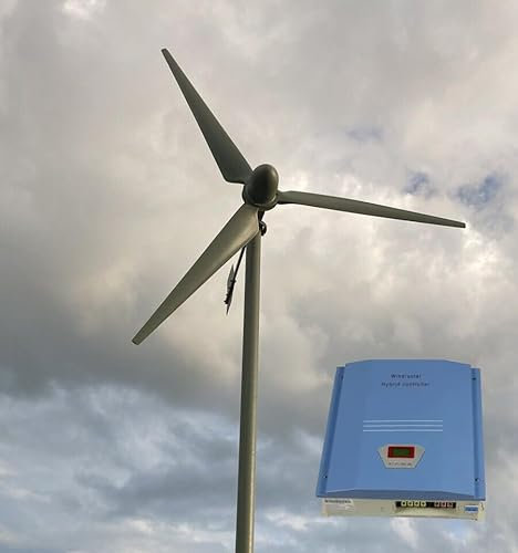 Horizontal Windturbinen 48V 96V 5000W 3Blatt Windkraftanlage komplett mit 5kw Wind Solar Hybrid Laderegler,Windmühle-Set für Marine, Wohnmobil, Zuhause, Windgenerator Kit für Solar-Wind-Ladesystem