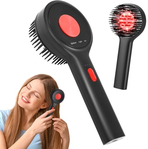 Scalp Massaging Brush, 3 in 1 Electric Scalp Massager with Red & Blue Light Therapy, Vibrating Hair Oil Applicator, Cordless Portable Shiatsu Head Care Massage Comb for Hair Growth, Head Relaxation